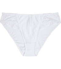 Body Lace High Cut Brief in WHITE. Flat lay front view