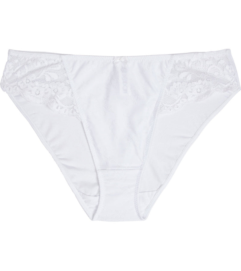 Body Lace High Cut Brief in WHITE. Flat lay front view