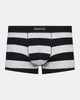Rugby Stripe Mens Trunk in BLACK RUGBY STRIPE. Flat lay front view