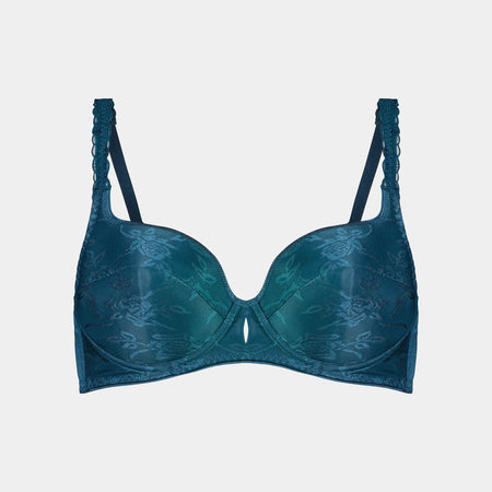 Divine Contour Bra in BLUE CORAL. Flat lay front view