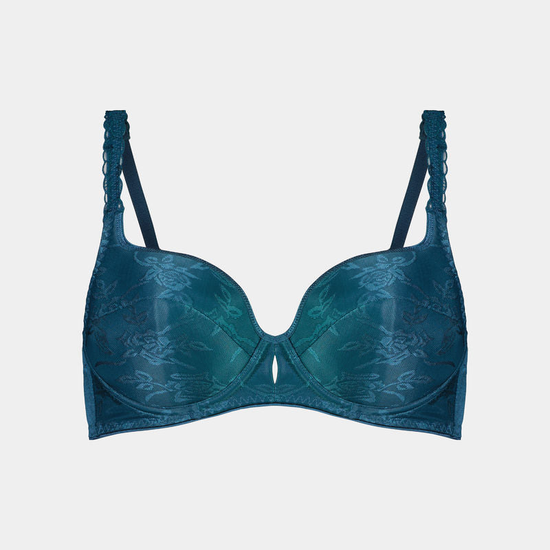 Divine Contour Bra in BLUE CORAL. Flat lay front view