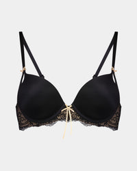 Keyhole Push Up Bra in BLACK/TOASTED ALMOND. Flat lay front view