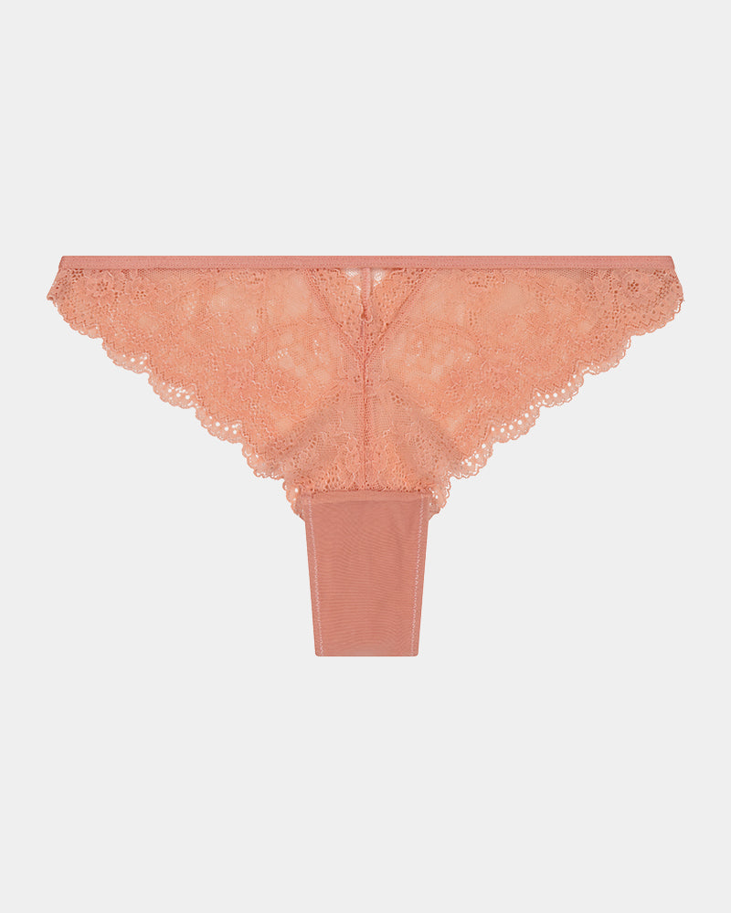 Shelly Brazilian in CORAL PINK. Flat lay front view