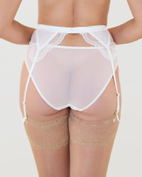 Model wears Una Elegance Bikini in SUGAR. On body back view