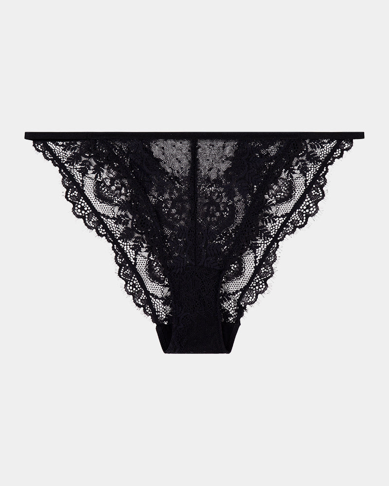 Midnight Magic Tanga in BLACK. Flat lay front view
