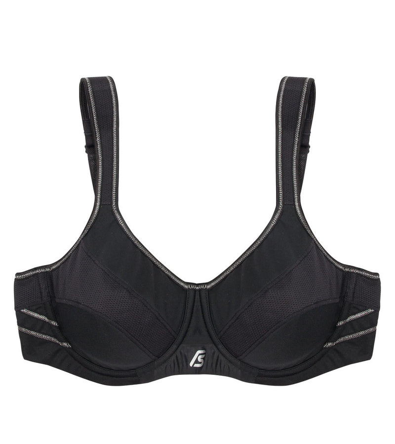 Active Underwire Bra in BLACK. Flat lay front view