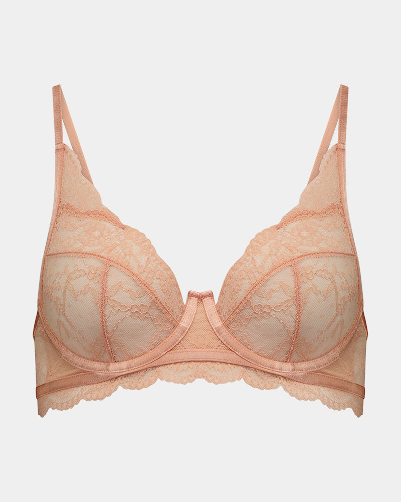 Shelly Underwire Bra in CORAL PINK. Flat lay front view