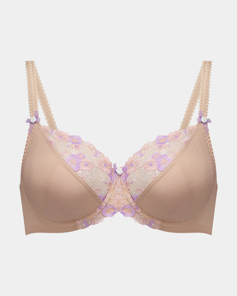 Cherish Underwire Bra in EVENING SAND. Flat lay front view