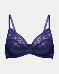 Eternal Underwire Bra in Medieval Blue. Flat lay front view