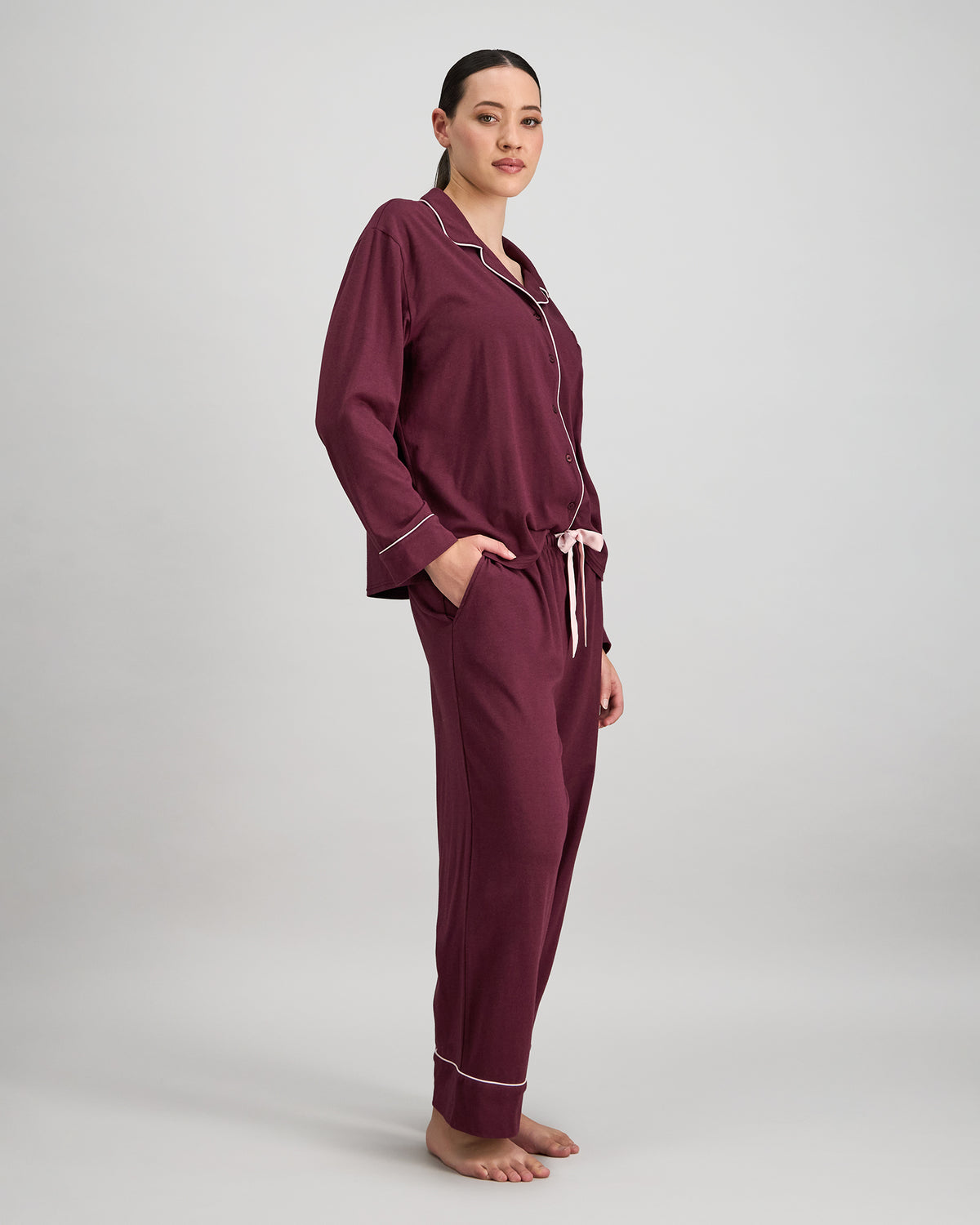 Model wears Dolce Long Pj in FIG. On body side view