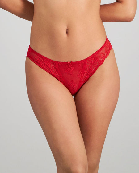 Model wears Sofia Bikini in SALSA. On body front view