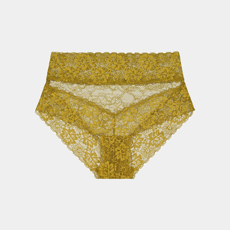 Lace Full Brief in ECRU OLIVE. Flat lay front view
