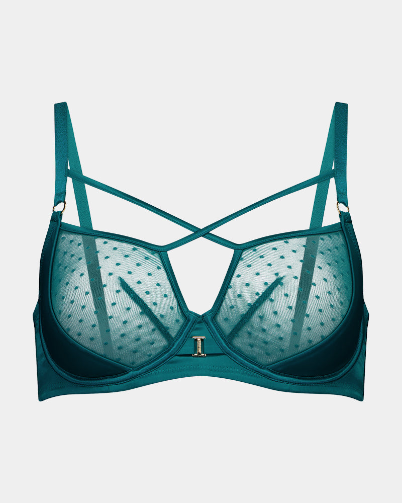 Lottie Underwire Bra in EVERGLADE. Flat lay front view