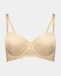 Bendon Bare Lace Back Strapless Bra in LATTE. Flat lay front view