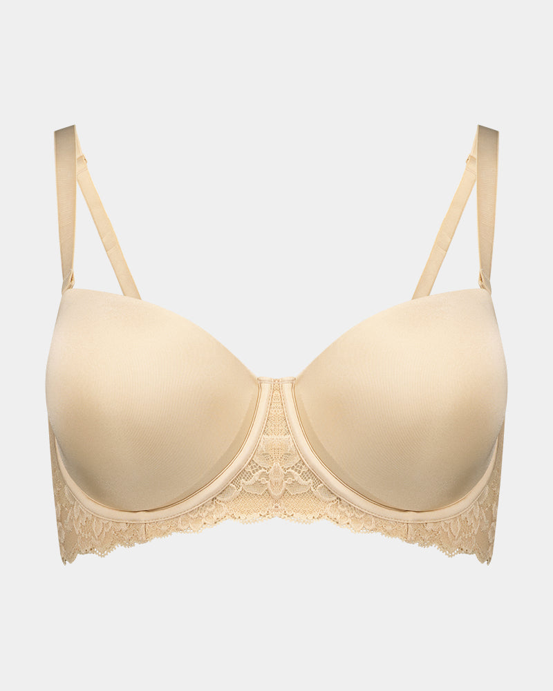 Bendon Bare Lace Back Strapless Bra in LATTE. Flat lay front view