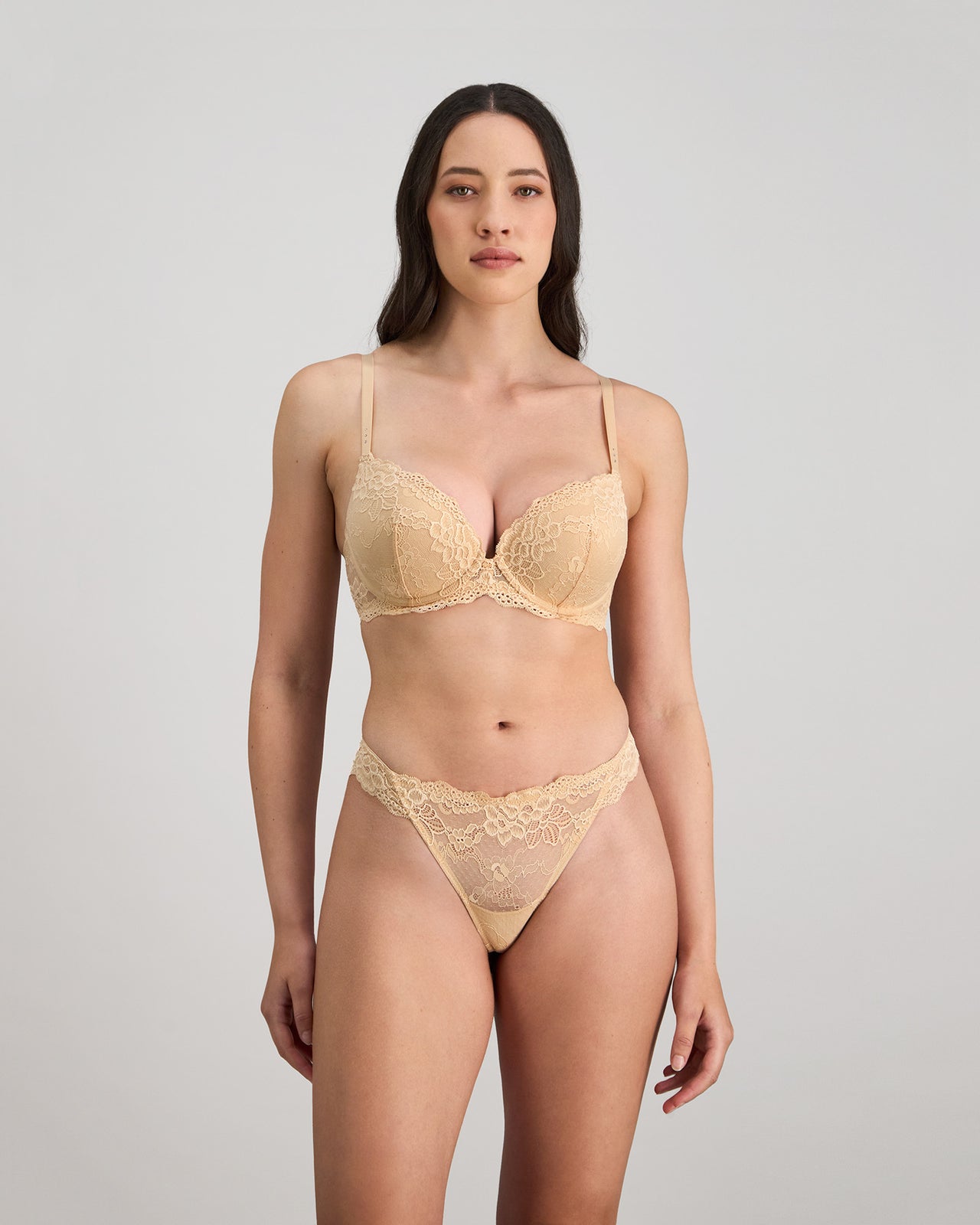 My Fit Lace Push Up Bra in FRAPPE. Feature shot