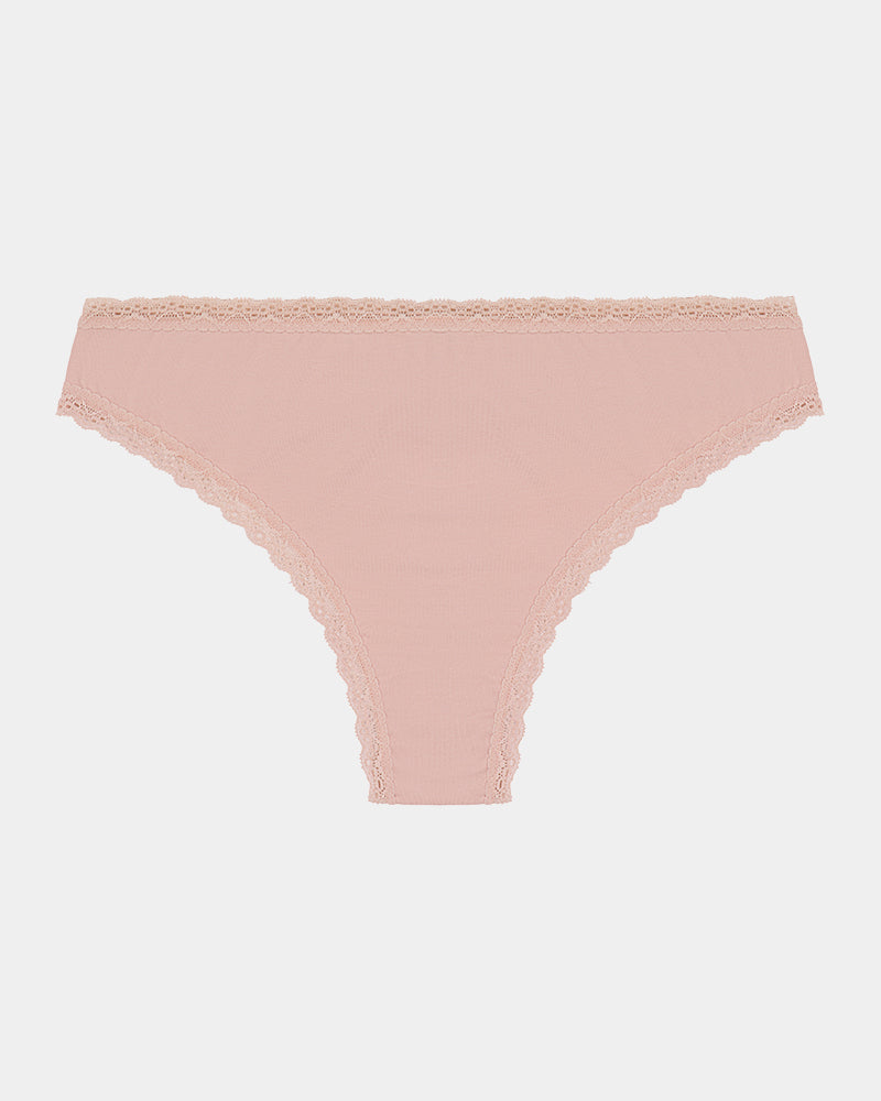 Stretch Cotton Thong in LATTE. Flat lay front view