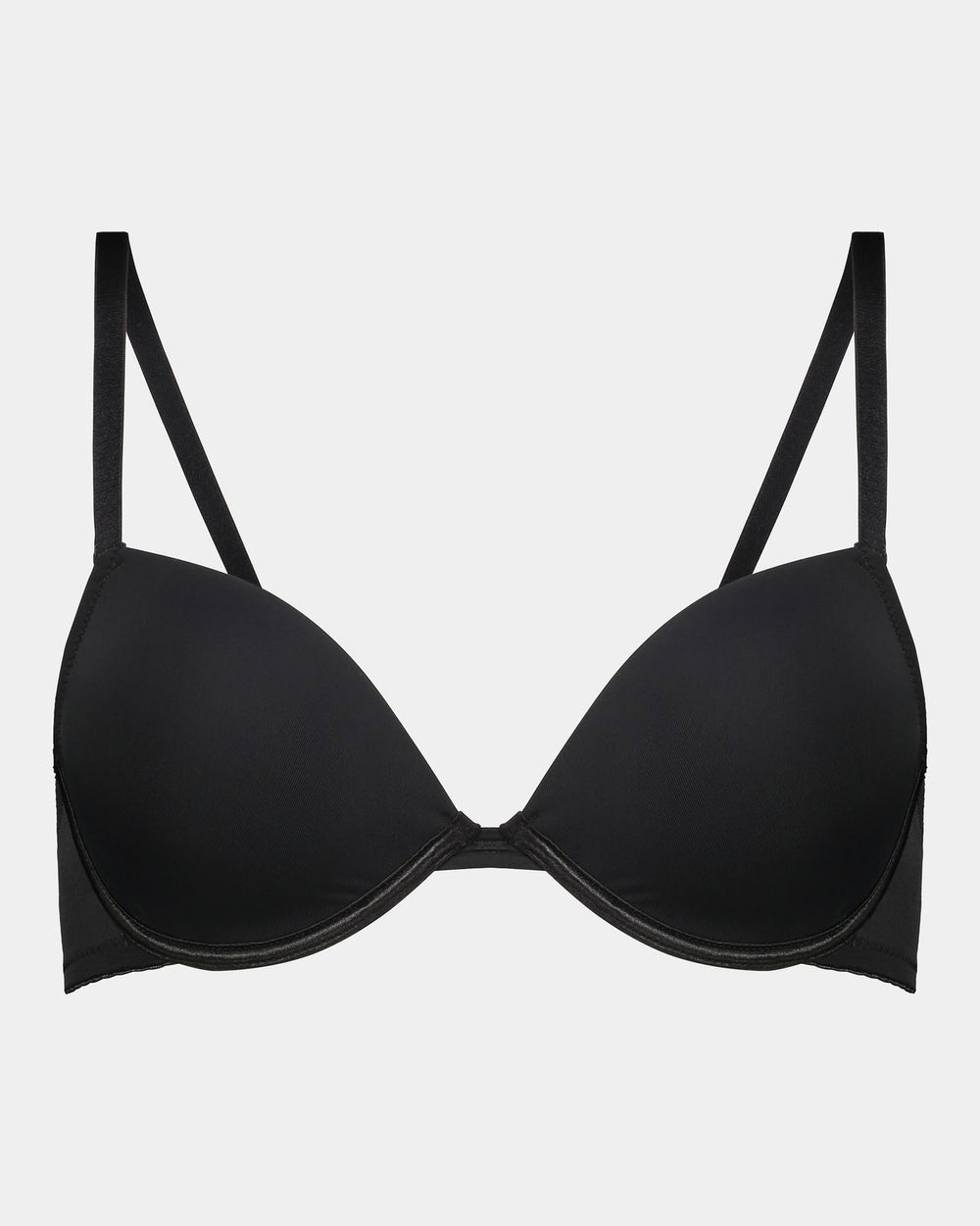 Model wears Body Basics Contour Bra in BLACK. On body front view