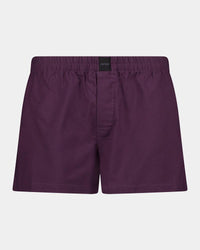Classic Woven Mens Boxer in PLUM PERFECT. Flat lay front view