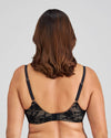 Model wears Lace Sculpt Underwire Bra in BLACK. On body back view