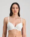 Model wears My Fit Lace Contour Bra in WHITE. On body front view