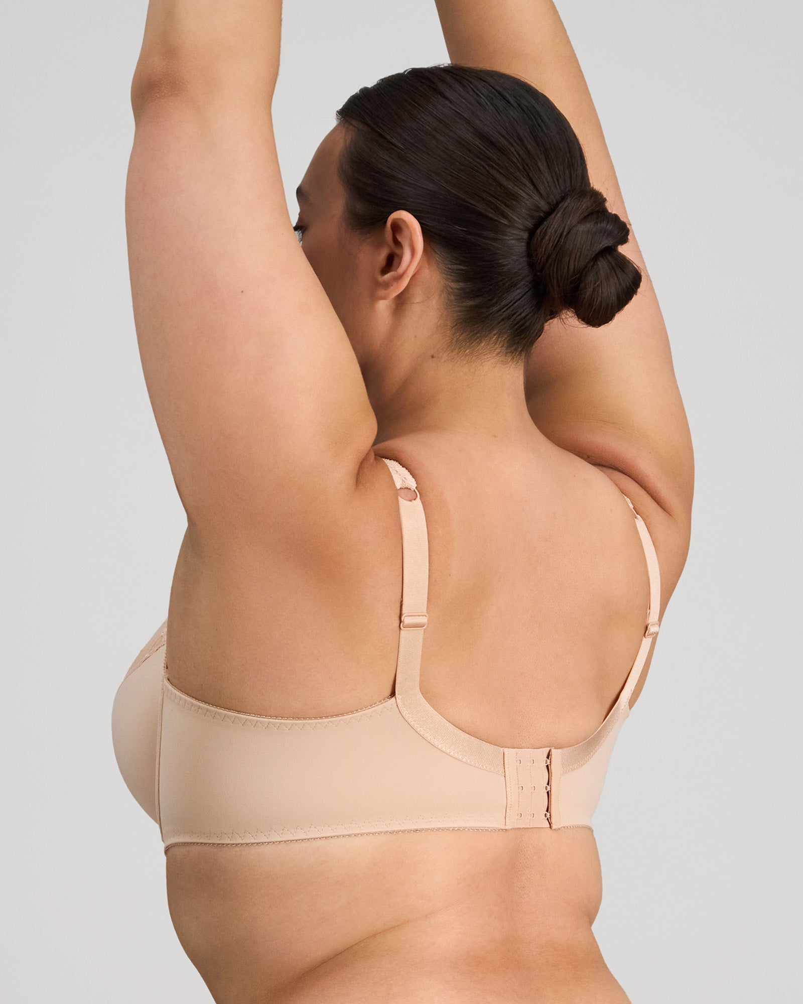 Coral Underwire Bra in LATTE. Flat lay back view