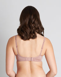 Model wears Yvette Underwire Bra in MOCHA. On body back view