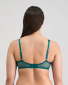 Model wears Lottie Underwire Bra in EVERGLADE. On body back view