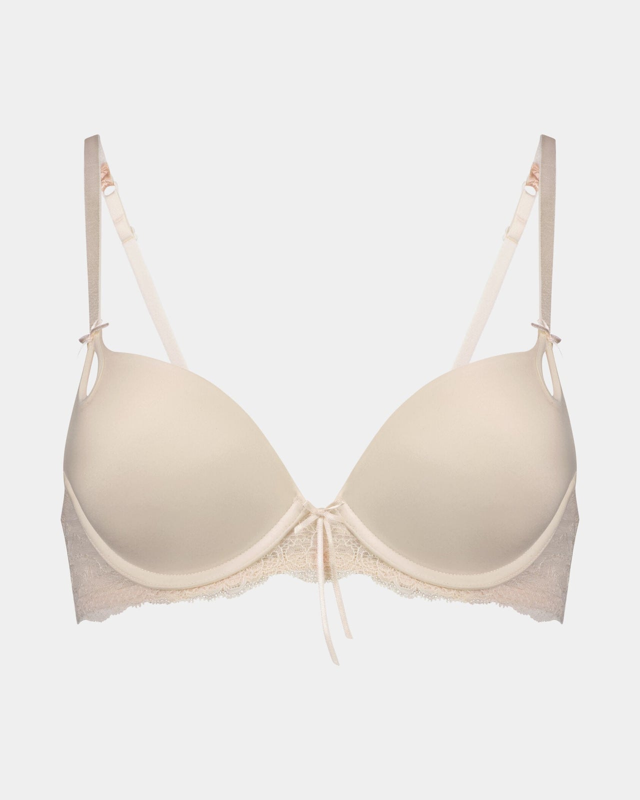 Keyhole Push Up Bra in PRISTINE/SILVER PEONY. Flat lay front view