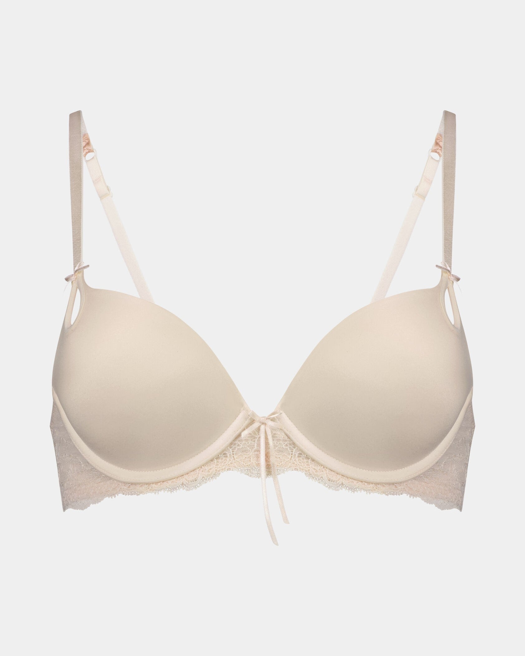 Keyhole Push Up Bra in PRISTINE/SILVER PEONY. Flat lay front view