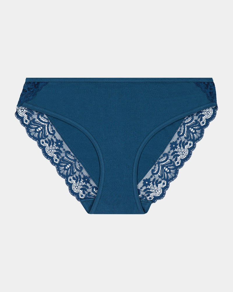 Cotton And Lace Bikini in REFLECTING POND. Flat lay front view