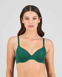 Model wears Comfit Collection Contour Bra in RAIN FOREST. On body front view