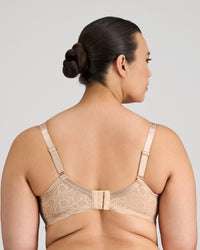 Lace Perfect Contour Bra in LATTE. Flat lay back view