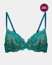 My Fit Lace Push Up Bra in EVERGLADE. Flat lay front view