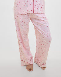 Model wears Hearts In Cabana Long Pj Pant in MINI HEART PRINT. On body side view