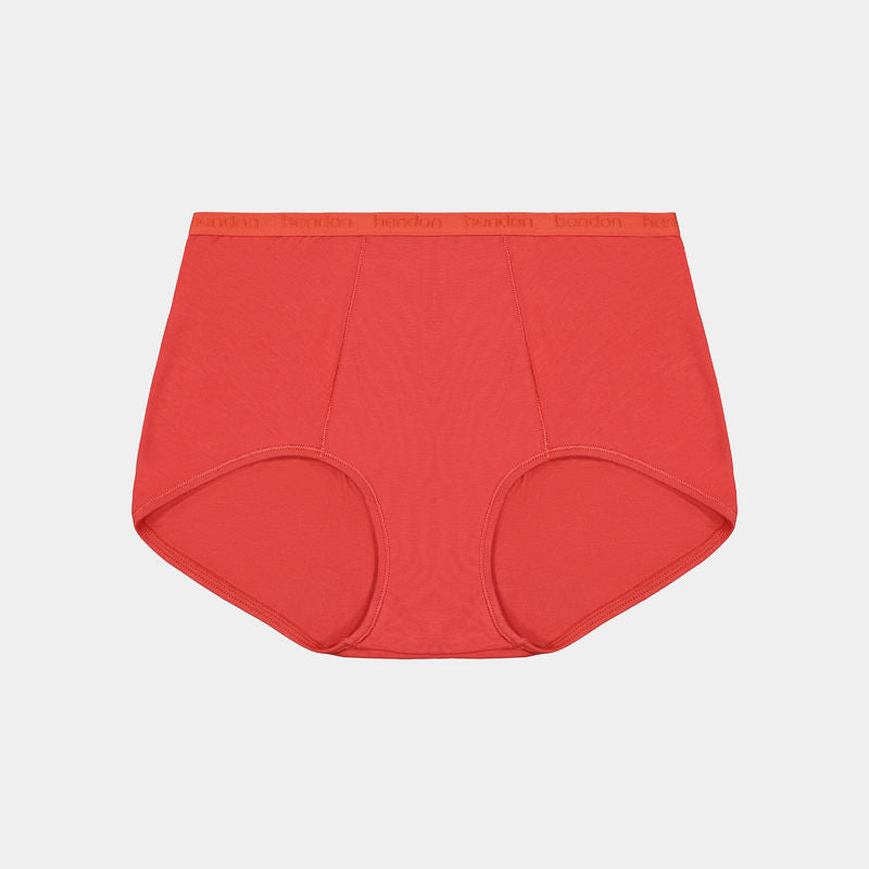 Model wears Body Cotton Full Brief Twin Pack in BAKED APPLE SPOT/BAKED APPLE. On body back view