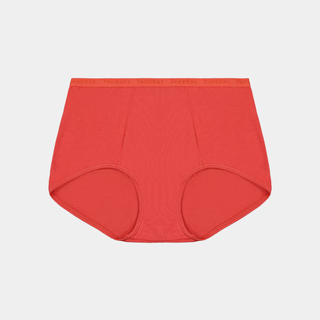 Model wears Body Cotton Full Brief Twin Pack in BAKED APPLE SPOT/BAKED APPLE. On body back view