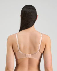 Model wears Golden Hour Underwire Bra in EVENING SAND. On body back view