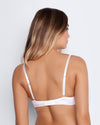 Model wears Tara Contour Bra in WHITE. On body back view