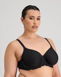 Model wears Lace Perfect Contour Bra in BLACK. On body side view