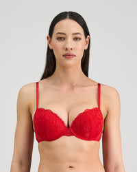 Model wears Florence Push Up Bra in SALSA. On body front view