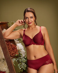 Lace Perfect Contour Bra in BIKING RED. Feature shot