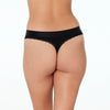 Model wears Cotton Logo Thong in BLACK. On body back view