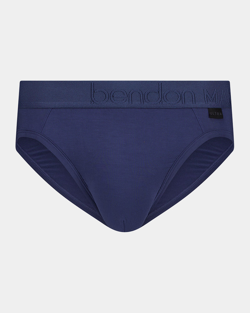 Bamboo Mens Brief in VINTAGE INDIGO. Flat lay front view