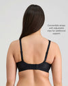 Model wears Stamina Wire Free Bra in BLACK. On body back view