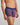 Model wears Bold Stripe Mens Trunk in MEDIEVAL/GARNET STRIPE. On body side view