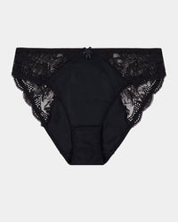 Aria High Cut Brief in BLACK. Flat lay front view