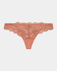 My Fit Lace Thong in CINNAMON. Flat lay front view