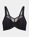 Bendon Sport Underwire Bra in BLACK/SILVER. Flat lay front view