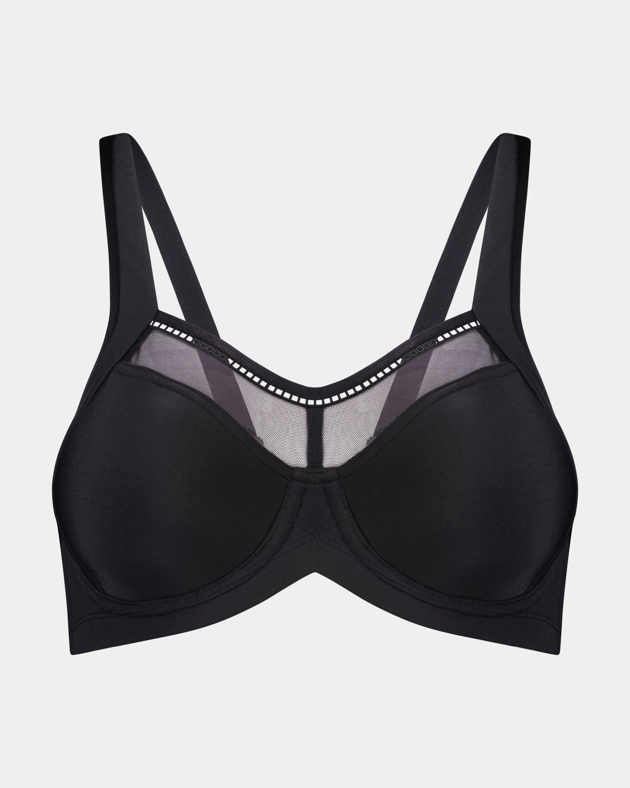 Bendon Sport Underwire Bra in BLACK/SILVER. Flat lay front view